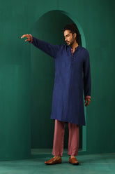 Truebrowns Men'S Blue Silk Long Kurta